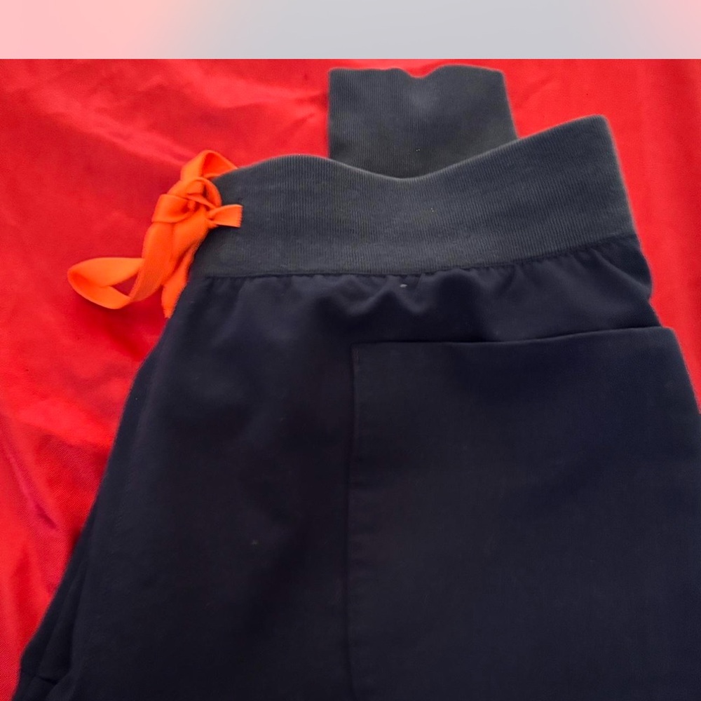 Figs Navy Joggers with Orange Bow Accent